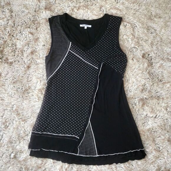 Violet Ruby Patchwork Pattern Mixed Black and White Tunic Tank Top Size Small - Picture 1 of 9